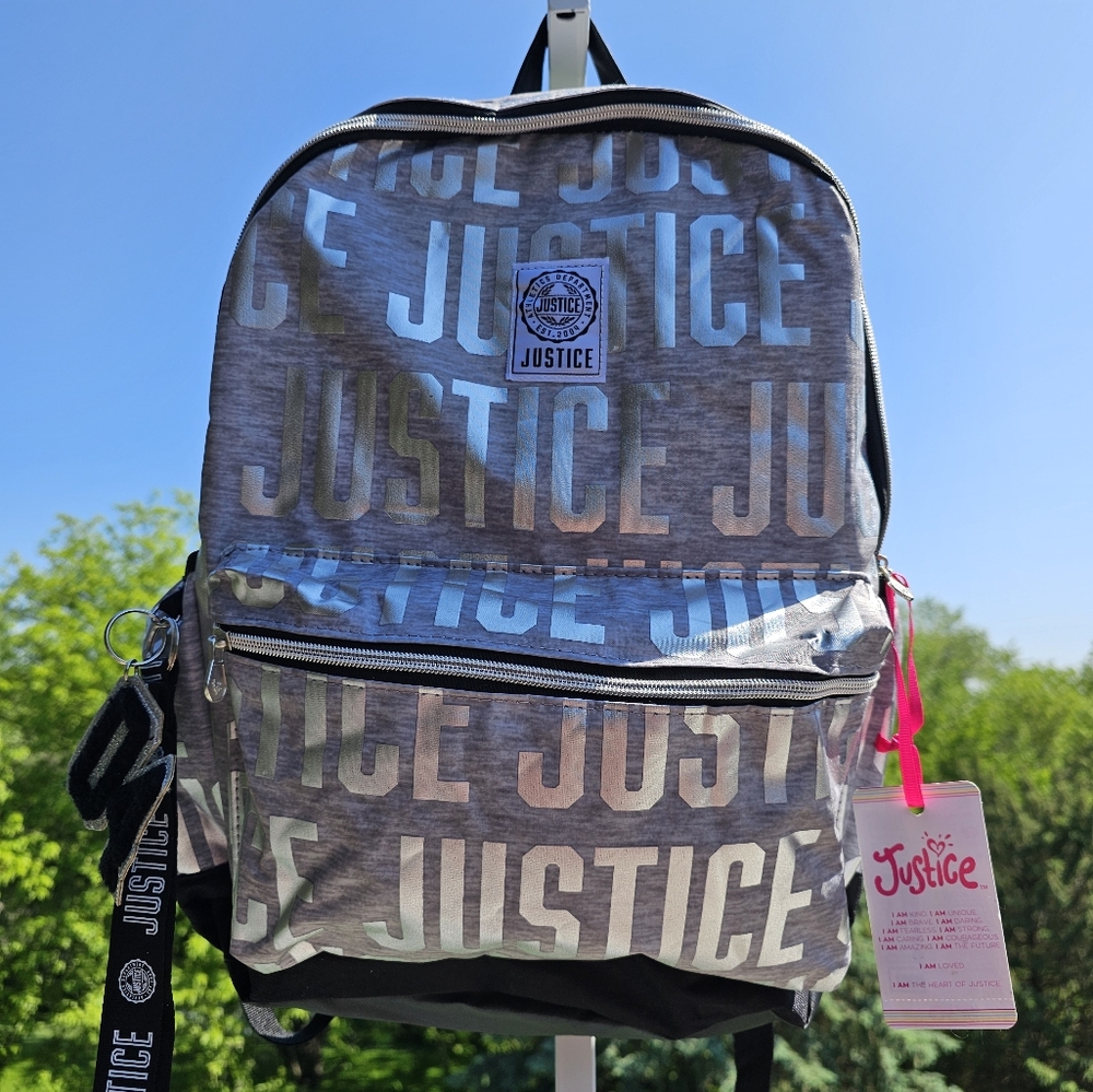 JUSTICE Heather Grey & Silver Backpack NWT